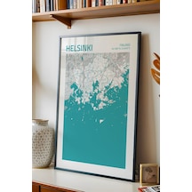 Helsinki Finlandiya Finland Haritası Çerçeveli Tablo Lüks Salon Ofis Duvar Dekorasyonu Tablo