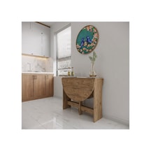 Pratik Katlanır - Açılır Kapanır Yuvarlak Mutfak Yemek Çalışma Masası - 6 Kişilik - %100 Mdf Çam