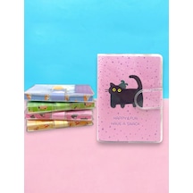 Happy & Fun Kedi A7 Not Defteri , Çıt Çıtlı Cep Defteri - Pembe