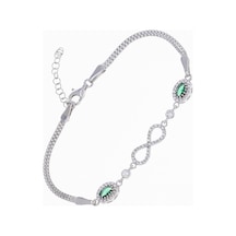 Nagiss Sonsuzluk Model Oval Yeşil Zirkon Taşlı 925 Ayar Gümüş Kadın Bileklik