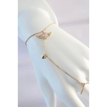 316l Çelik Gold Renk Pembe Zirkon Taşlı Kanatlı Kalp Model Şahmeran - Tj-sn585 Çok Renkli