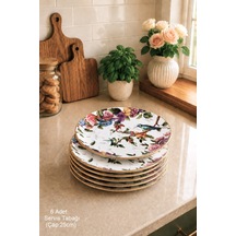 Flora 6 Kişilik 25cm Seramik Servis Sunum Tabağı Seti Beyaz