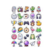 30 Adet Eğlenceli Çizgi Karakter Sticker Seti - Laptop Telefon Defter İçin Çok Renkli