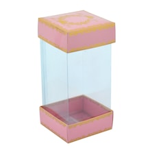 Hediyelik Karton Kapak Pembe Gold Varaklı Asetat Kutu 8x8x16.5cm