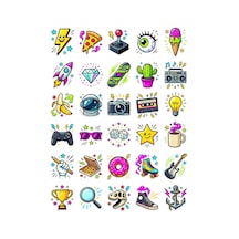 30 Adet Eğlenceli Neon Pop Art İkonları Sticker Seti - Laptop Telefon Ve Defter Çok Renkli
