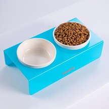 Turkuaz İkili Seramik-pleksi Mama Ve Su Kabı-kedi Köpek Mama Su Kabı