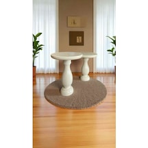 Ahşap Mantar Sehpa 2 Li Set Krem Renk Modern Yan Sehpa Takımı - Wooden Coffee Table Krem
