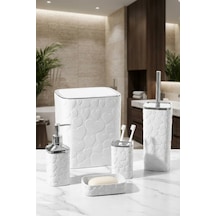Makri Home 5 Parça Banyo Seti, Kalp Desenli, Beyaz Silver, Kare, Click Kapaklı, Hacim: 8 Litre Beyaz