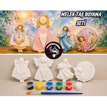 Melek Taş Boyama Seti 4 Obje + 6 Renk Boya + 1 Fırça + Boyama Sertifikası