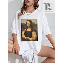 Startmore Mona Lisa Desenli Düşük Omuz Tişört Beyaz