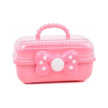 Çocuk Takı Ve Toka Organizeri Otomatik Açılır Katlı Düzenleyici Kutu 27x15x15 Cm Mor Taşınabilir Çok Bölmeli Saklama Çantası-benekli Pembe