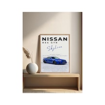 Nissan R34 Doğal Ahşap Çerçeveli Tek Parça Dekoratif Tablo Çok Renkli - 819006616 Çok Renkli