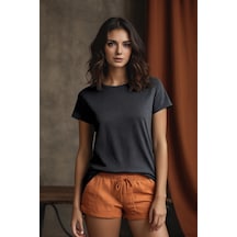 Squitee Bisiklet Yaka Basic Antrasit Tişört - Beden: Xl