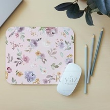 Pastel Çiçekler Pembe Zemin - Dikdörtgen Mouse Pad, 17,5 Cm X 19,50 Cm