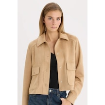 DeFacto Regular Fit Polo Yaka Cepli Basic Düz Süet Ceket Mont E6033AX25SPBG294 Bej