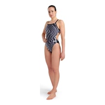 ARENA BAYAN YÜZÜCÜ MAYOSU WOMEN'S SWIMSUIT CHALLENGE BACK MARBLED 005562550 Beyaz - Siyah