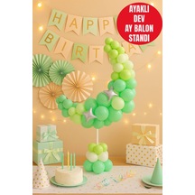 Ay Şekilli Parti Balon Dekoru Doğum Günü Masa Üstü Süsleme Seti Pastel Renkli 3d Stand