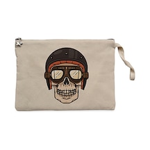 Skull Helmet Krem Clutch Astarlı Cüzdan / El Çantası Krem