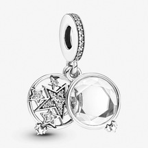 Nur Silver Büyütülmüş Yıldız Çift Sallantılı Gümüş Charm - NUR-CM00341