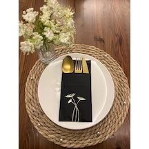 Gold Yaldızlı Siyah Cepli Havuç Çiçeği Peçete 12 Adet 40x40