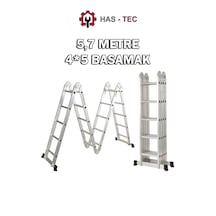 20 Basamaklı Akrobat Alüminyum Merdiven 5,7 Metre 4x5 Çok Amaçlı Katlanır Iskele Tipi Profesyonel Merdiven 570cm 1 Adet