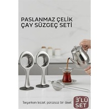 Znv Zenvia Mey İthalat Çay Süzgeci Seti - 3 Parça Profesyonel Ve Kulplu Demlik Filtresi Paslanmaz Çelik 718934 Zn Renkli