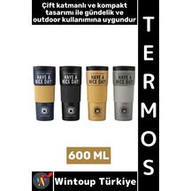 Wintoup Termos Kamp Outdoor Piknik Ev Ofis Gündelik Hediyelik Şık Detaylı Çift Katmanlı Mug Termos 600 Ml Çok Renkli