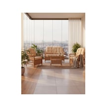 Dora Garden Home Inci 2+1+1 Rattan Bahçe Takımı Masalı Kahverengi Siyahçizgili