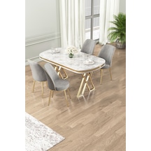Canisa Lai Serisi 90x168 Rampla Gri Masa Ve 4 Gri Sandalye Gold Kaplama Ayak Rampla Gri Masa Cappucino Sandalye Ayaklar Gold