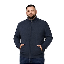 Battalmoda Erkek Büyük Beden Lacivert Hattush Dik Yaka Cepli Triko Hırka 3xl-4xl-5xl-6xl