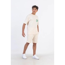 Erkek Çocuk Pamuklu Baskılı Oversize Tshirt-12903-bej