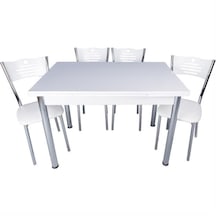 Evistro Yandan Açılır Ahşap Mutfak Masa Takımı 4 Sandalyeli Beyaz