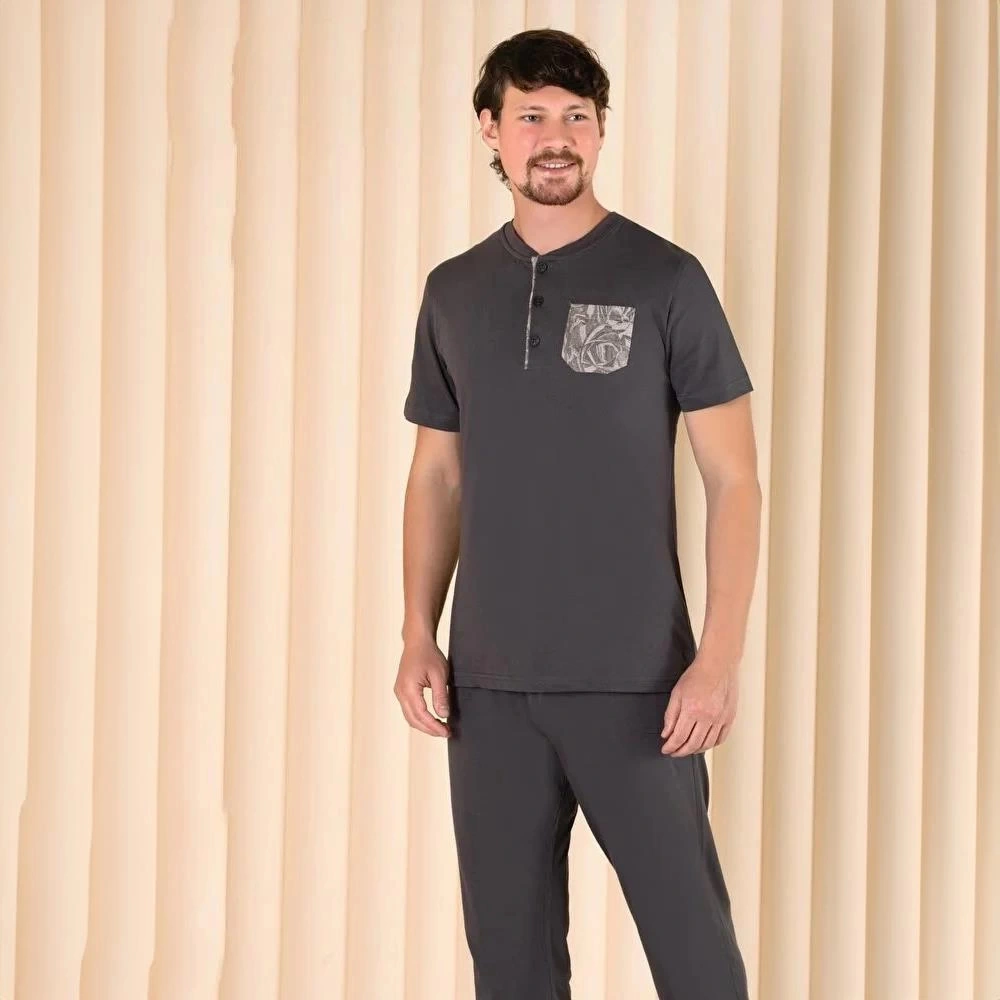 Over Sleep By Poleren Over Sleep 221 Erkek Pamuk Kısa Kol Pijama Takım Lacivert