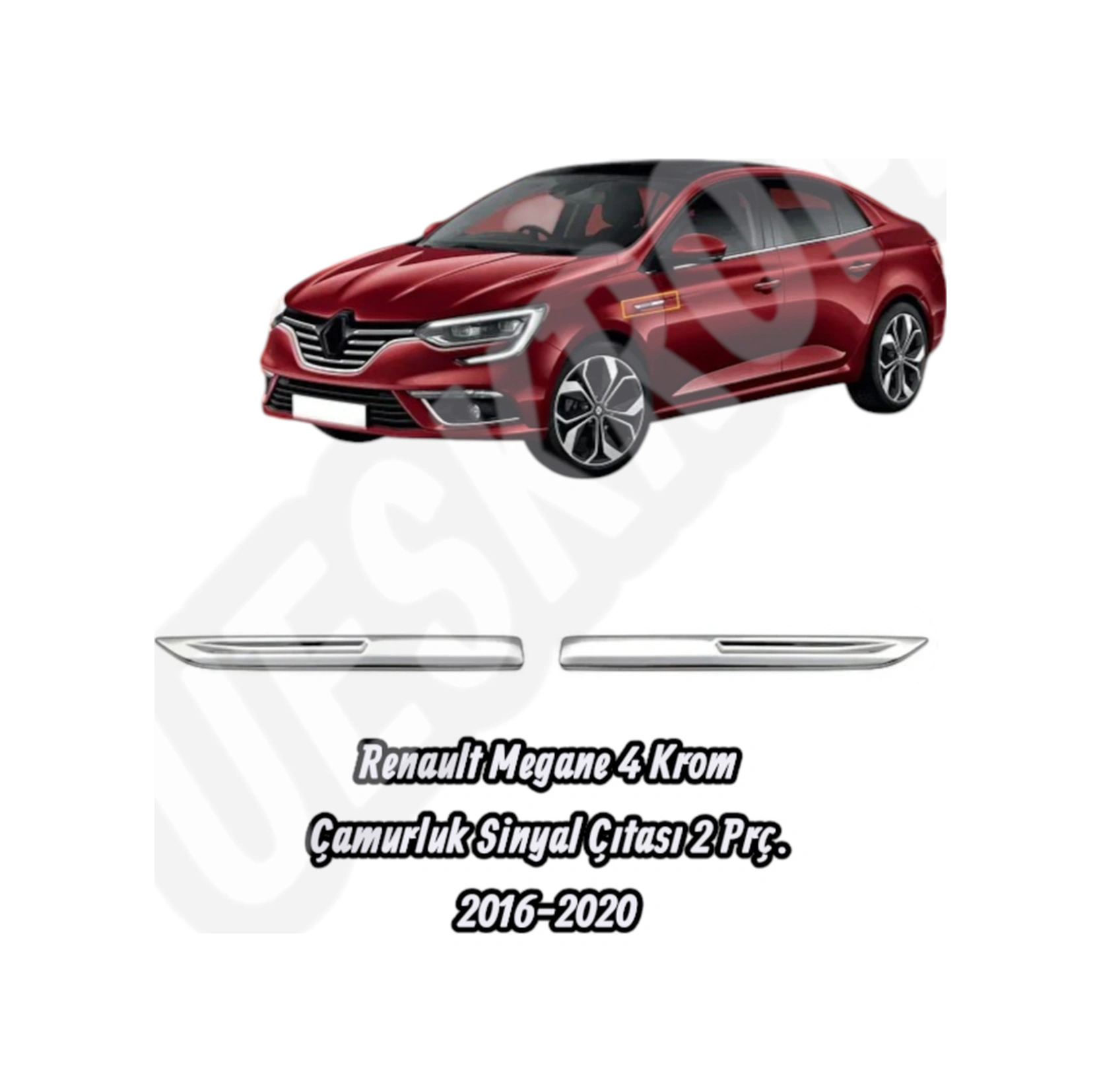 Ueskrom Renault Megane 4 2016 - 2020 Uyumlu Krom Çamurluk Sinyal Çıtası 2 Prç.