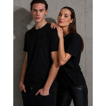 Efnaz Style Unisex Kısa Kollu Bisiklet Yaka Basic Viskon Bluz siyah