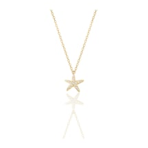 Gümüş Altın Yaldızlı Zirkon Taşlı Deniz Yıldızı Kolye Barcode Gümüş - Rose Gold