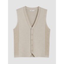 Lcwaıkıkı Classic Bej Regular Fit V Yaka Erkek Triko Yelek