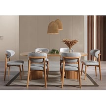 Mai Oval Masa & 6 Sandalyeli Yemek Masası Takımı Gri