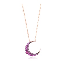 Emılıano Jewellery 925 Ayar Gümüş Zirkon Taşlı Hilal Kolye Gold - Rose Gold - Gümüş