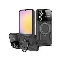 Newface Samsung Galaxy A35 5g Kılıf Joy Lens Standlı Kapak - Siyah