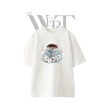 Thewert Turk Kahvesi Lokum Tasarım Baskılı Ünisex Beyaz Oversize T-shirt