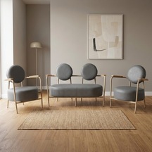 Venüs 2+1+1 Deri Ofis & Büro İş Yeri Bekleme Koltuğu Takımı Cappuccino Metal İskelet - Gri