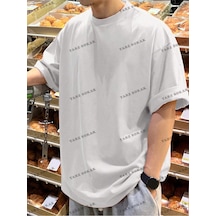Düz Erkek 1 Baskısız Baskılı Oversize Kalıp Unisex T-shirt Beyaz