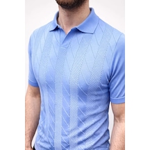 Erkek Yazlık Triko Dokuma Tişört Kısa Kol Polo Yaka T-shirt - Bebek Mavisi
