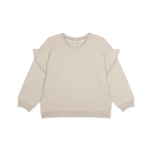Antebies Organik Bej Dantel Detaylı Uzun Kollu Manşetli Kız Çocuk Sweatshirt Krem
