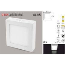 Cata Ct-5274 30 Watt 28X28 Sıva Üstü Led Armatür Metal Kare (470950522) Beyaz