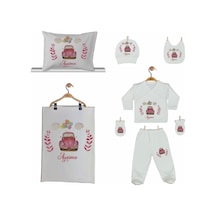 Pia Baby Gl 2010 İsme Özel Arabalı Yastık Battaniye Zıbın Set Krem