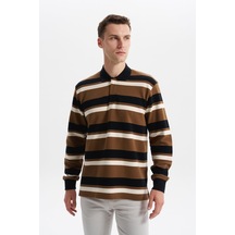 AR-MA Arma Erkek Ribanalı Büyük Beden Battal Boy Çizgili %100 Pamuk Ringel Ottoman Kumaş Polo Yaka Düğmeli Sweatshirt K30554801702 Siyah