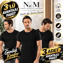 Erdem Erkek Siyah Likralı Kısa Kollu Atlet-3'lü Paket- 1122s