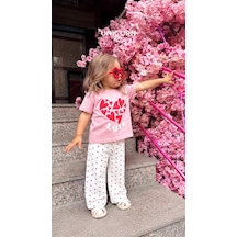 Baby Lory Kids Store Kız Çocuk Kalp Detaylı Pembe Takım Pembe - Beyaz